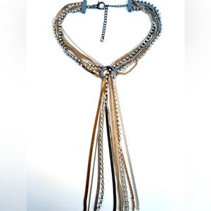 Chico’s Multi-Strand Lariat Necklace in Mixed Metals Chains Rhinestones Party!